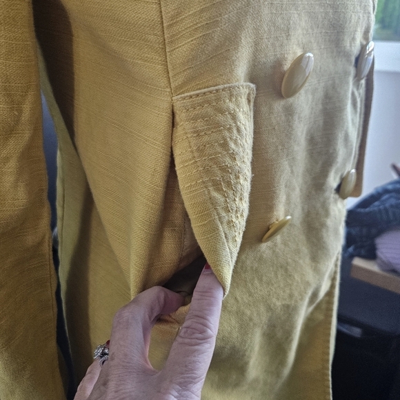J. Crew Cherbourg Double Breasted Linen Blend Coat-Mustard Yellow VTG Y2K - Picture 7 of 15